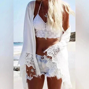 Bellambra Women’s Made in Italy 100% White 100% Linen Kimono Cover Up One Size